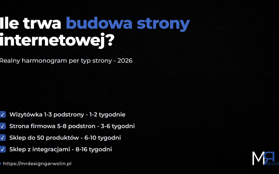 Ile trwa budowa strony internetowej? Uczciwy harmonogram tydzień po tygodniu (jesień 2026)