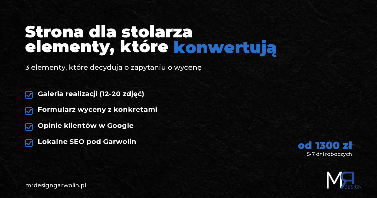 Strona dla stolarza - elementy ktore przynosza zapytania o wycene