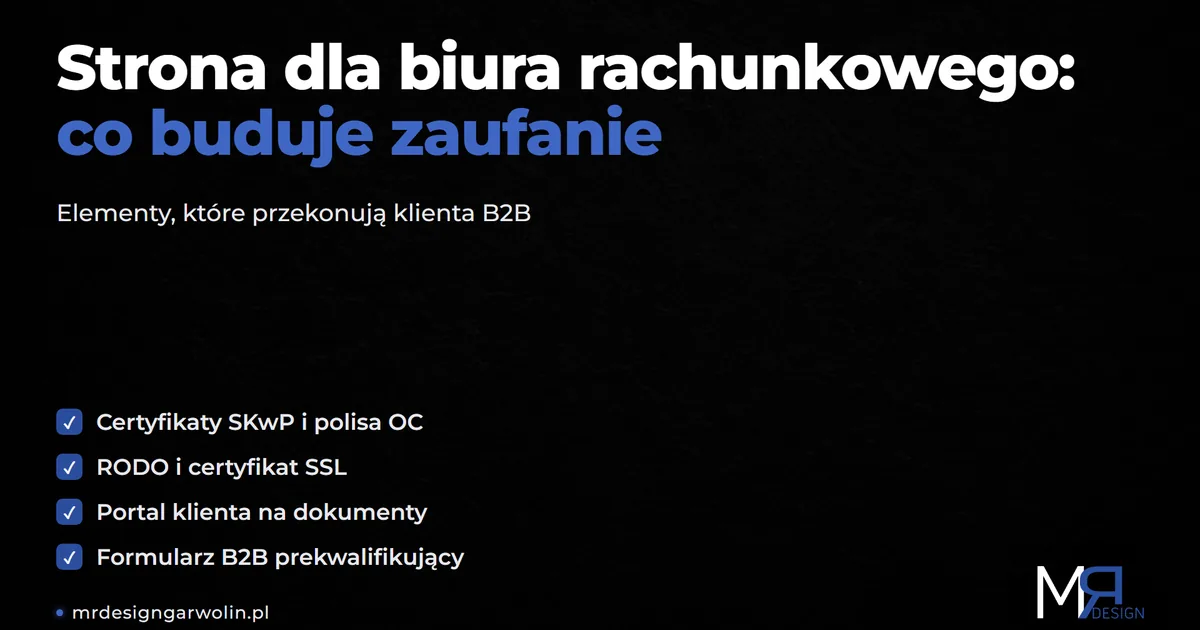 Strona dla biura rachunkowego - elementy budujące zaufanie klientów B2B