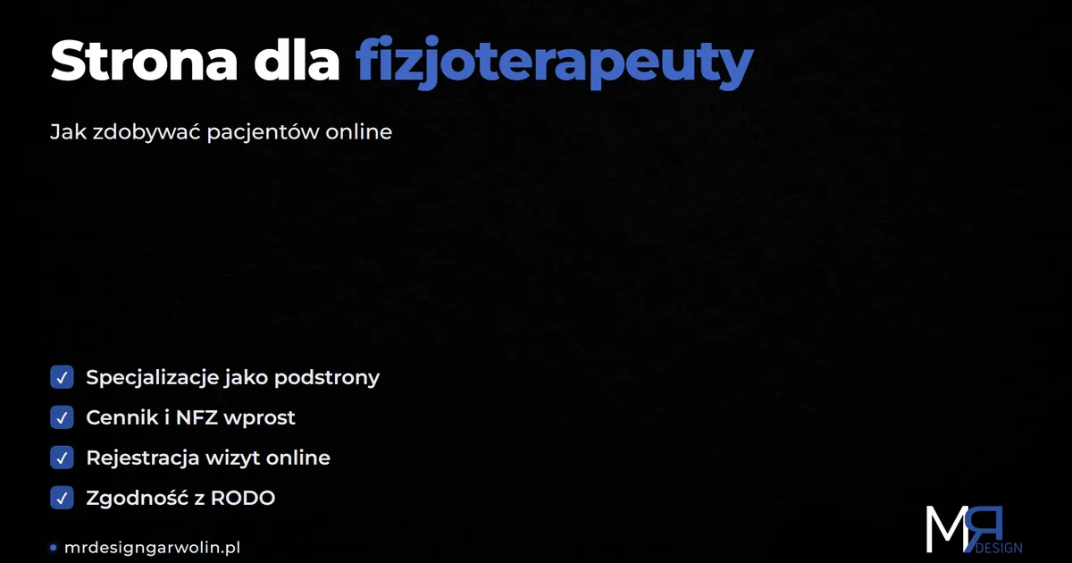 Strona dla fizjoterapeuty - elementy strony gabinetu fizjoterapii