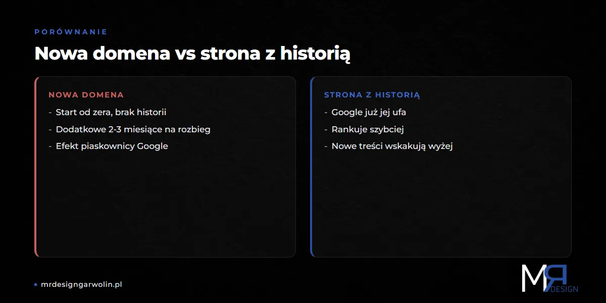 Pozycjonowanie nowej domeny vs strony z historią