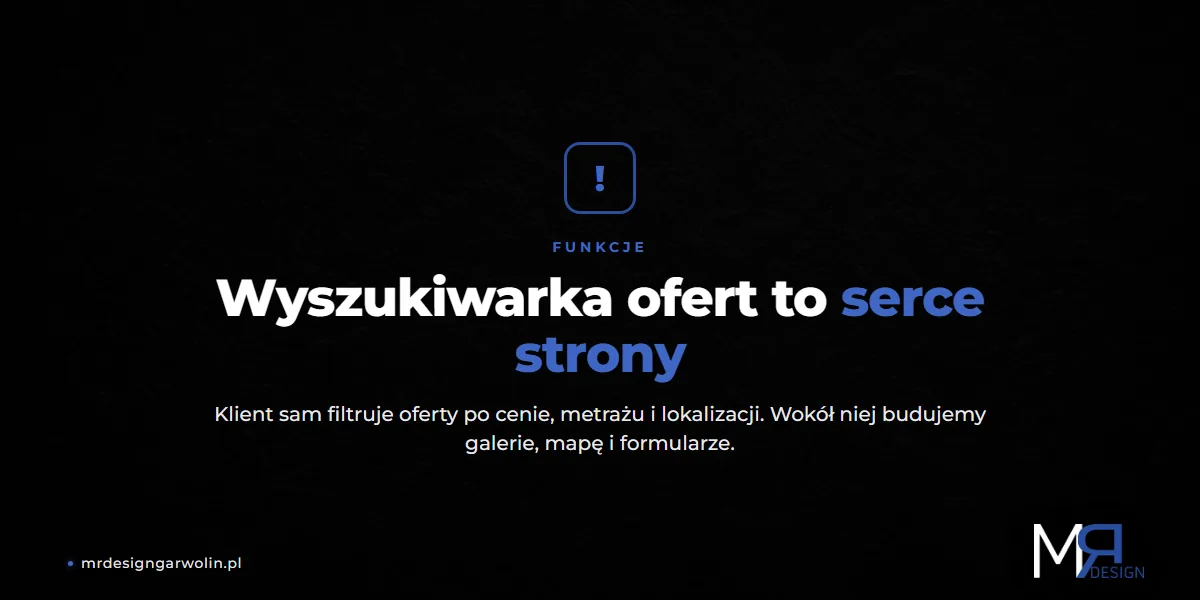 Funkcje strony dla biura nieruchomości - wyszukiwarka ofert z filtrami