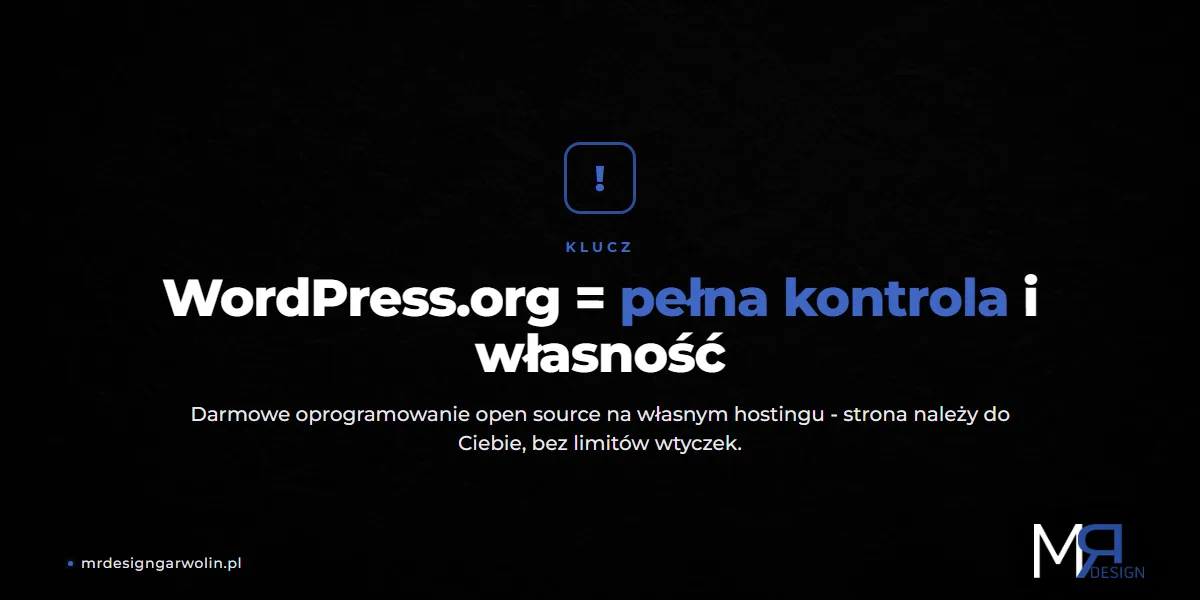 WordPress.org daje pełną kontrolę i własność strony firmowej