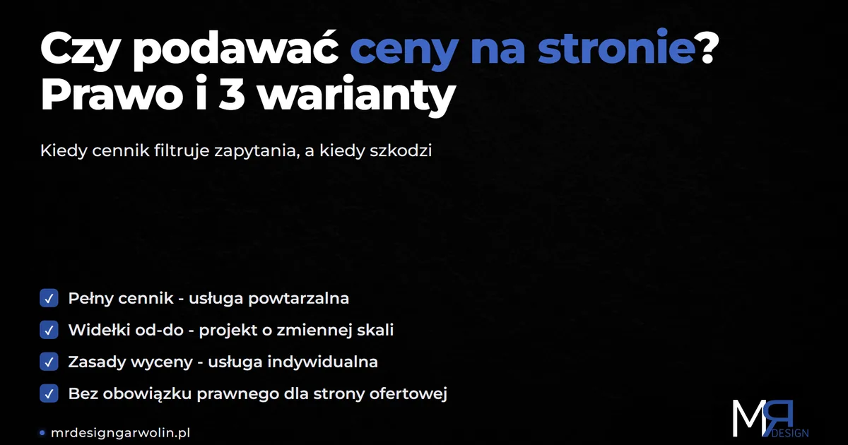 Czy podawać ceny na stronie internetowej - prawo i trzy warianty cennika