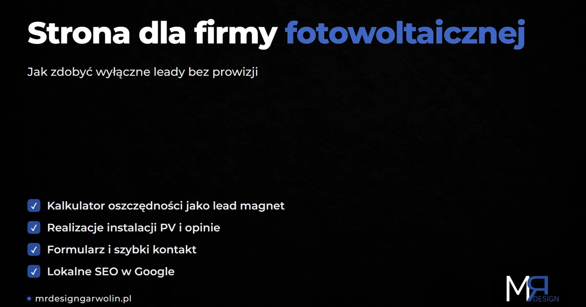 Strona dla firmy fotowoltaicznej - elementy strony generujacej leady