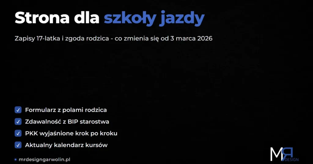 Strona dla szkoły jazdy: zapisy 17-latka i zgoda rodzica