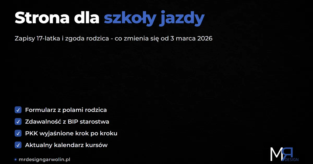 Strona dla szkoły jazdy - zapisy 17-latka i zgoda rodzica