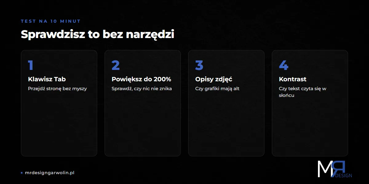 Test dostępności strony na 10 minut - cztery kroki bez narzędzi