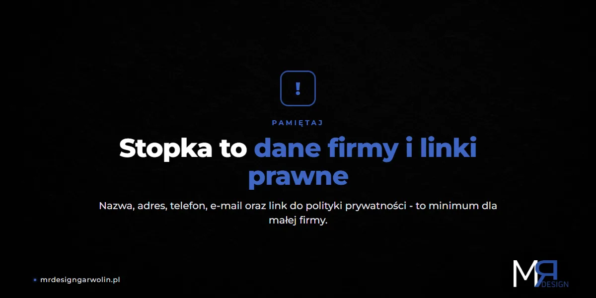 Elementy stopki strony internetowej - dane firmy NAP i linki prawne