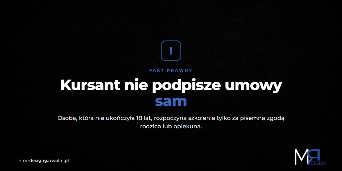 Formularz zapisu dla niepełnoletniego kursanta - strona dla szkoły jazdy - MRdesign Garwolin