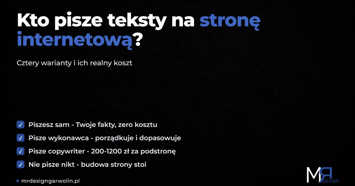 Kto pisze teksty na stronę internetową - cztery warianty i ich koszt