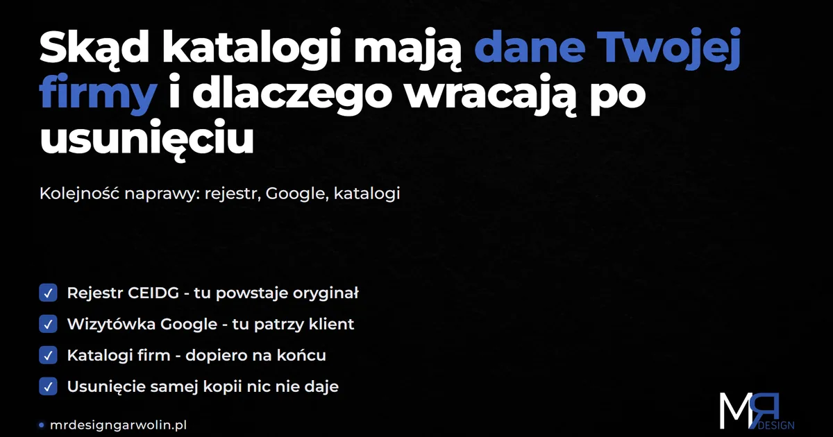 Nieaktualne dane firmy w internecie - kolejność naprawy: rejestr CEIDG, wizytówka Google, katalogi