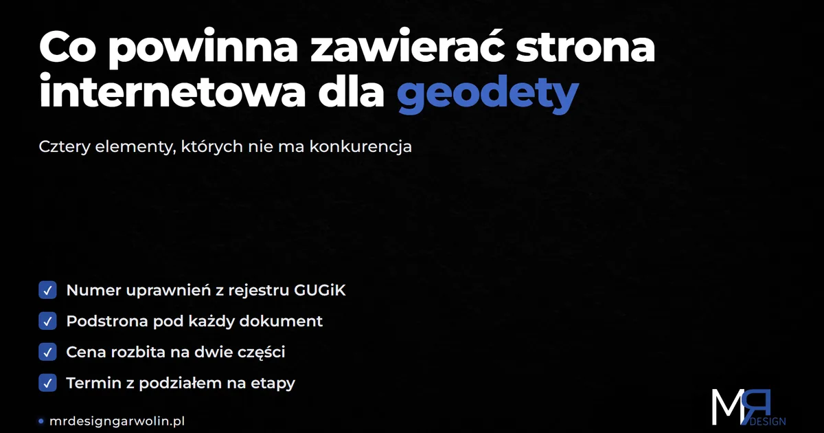 Strona internetowa dla geodety - uprawnienia, dokumenty i cena