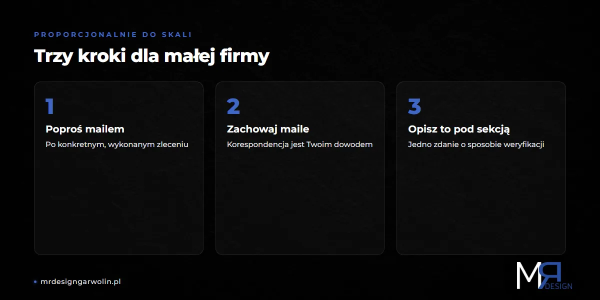 Trzy kroki weryfikacji opinii proporcjonalne do skali małej firmy usługowej