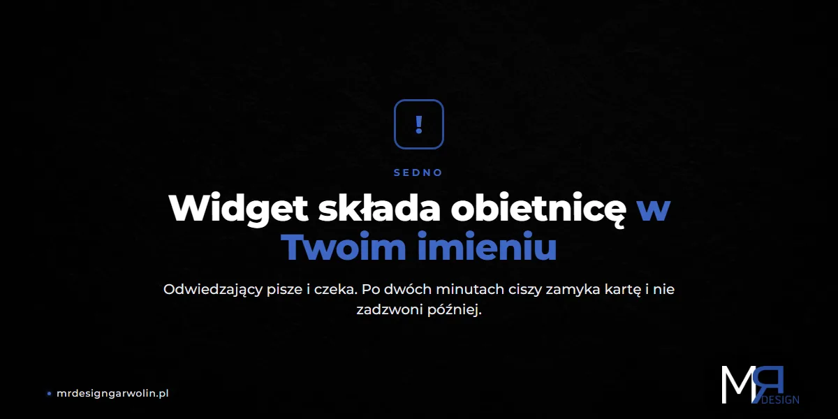 Czat na stronie internetowej - widget składa obietnicę natychmiastowej odpowiedzi w imieniu firmy