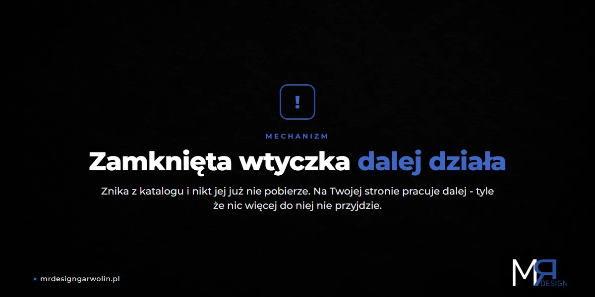 Zamknięta wtyczka WordPress nadal działa na stronie mimo braku aktualizacji