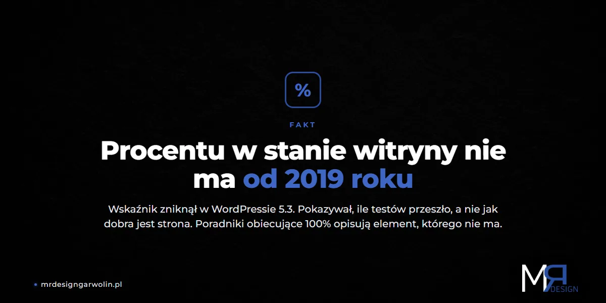 Wskaźnik procentowy w stanie witryny WordPress zniknął w wersji 5.3 z 2019 roku