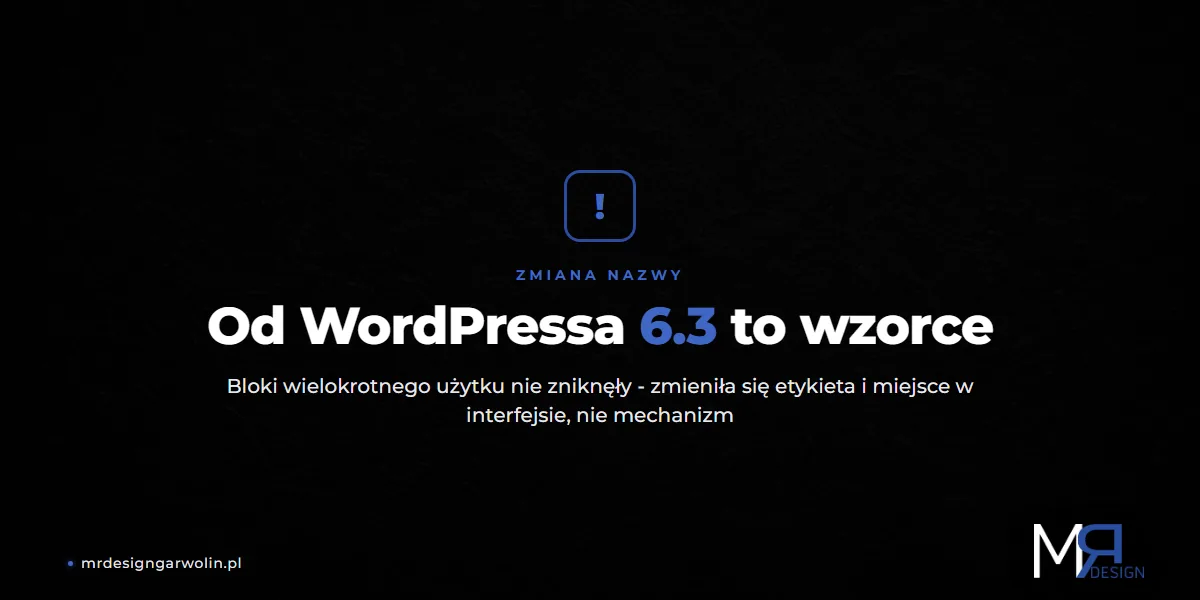 Bloki wielokrotnego użytku w WordPressie od wersji 6.3 nazywają się wzorcami