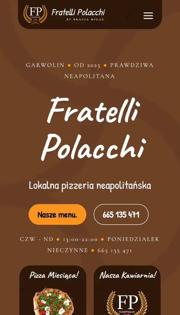 Strona pizzerii Fratelli Polacchi - widok na telefonie