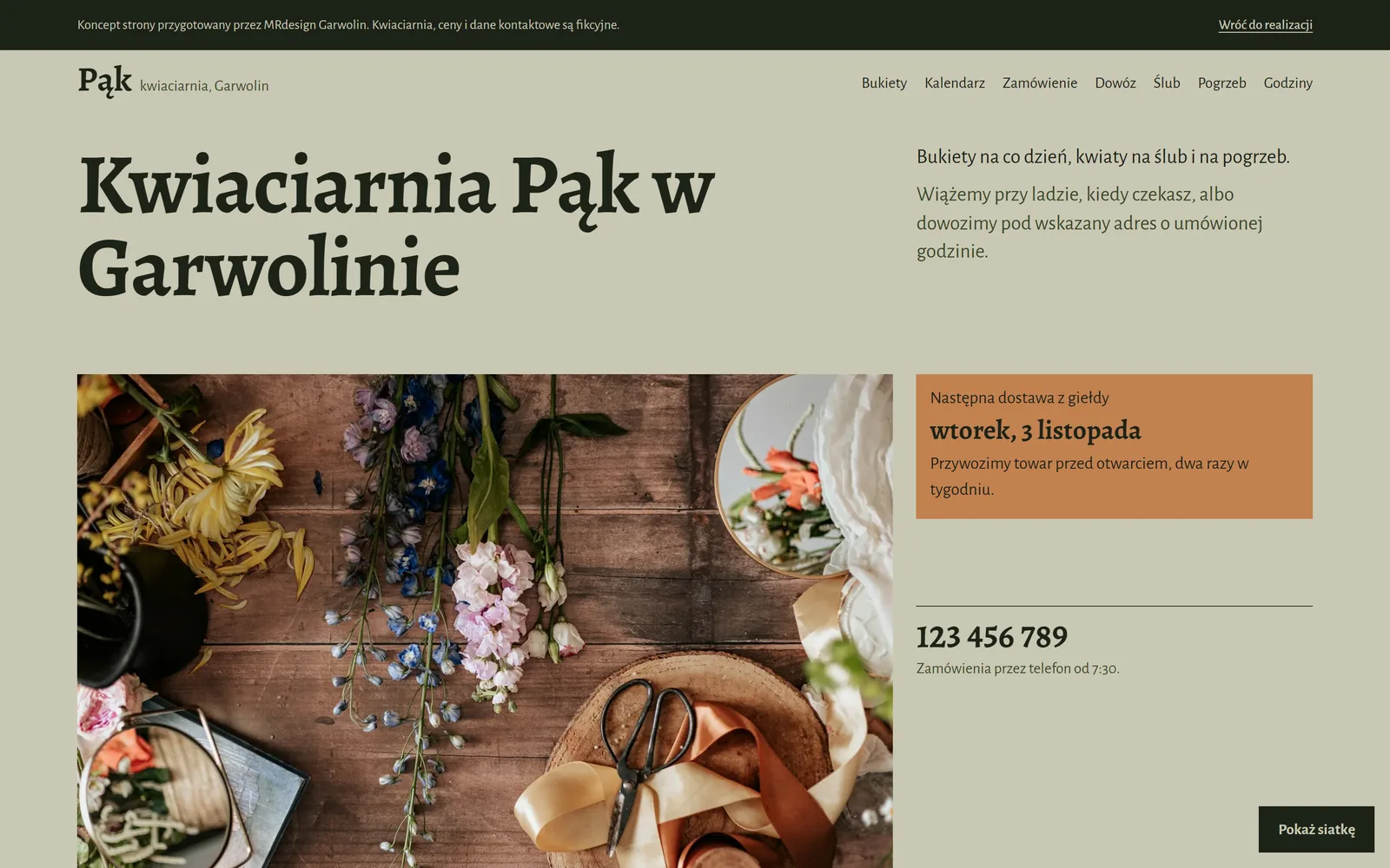 Koncept strony: kwiaciarnia - widok na komputerze