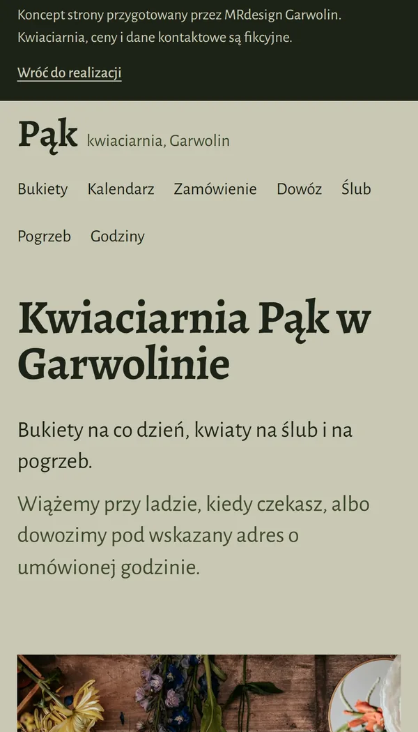 Koncept strony: kwiaciarnia - widok na telefonie