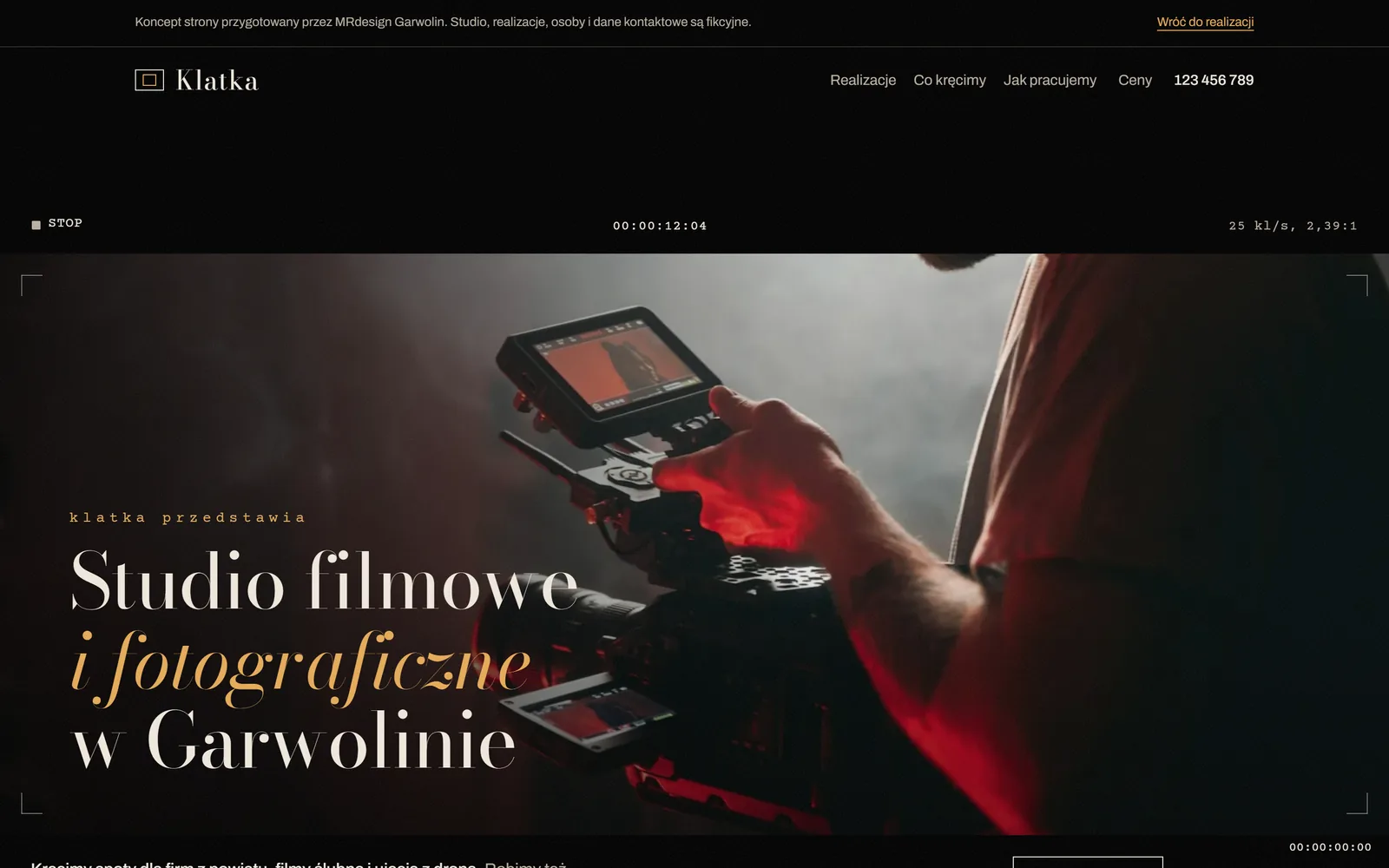 Koncept strony: studio filmowe i fotograficzne - widok na komputerze
